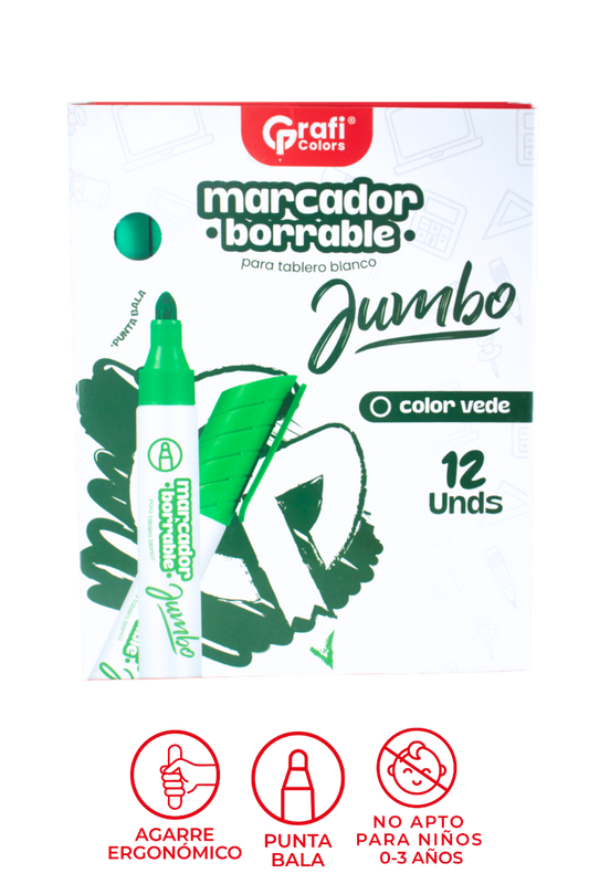 Marcador Borrable Jumbo Punta Bala Grafi Colors X12 Verde