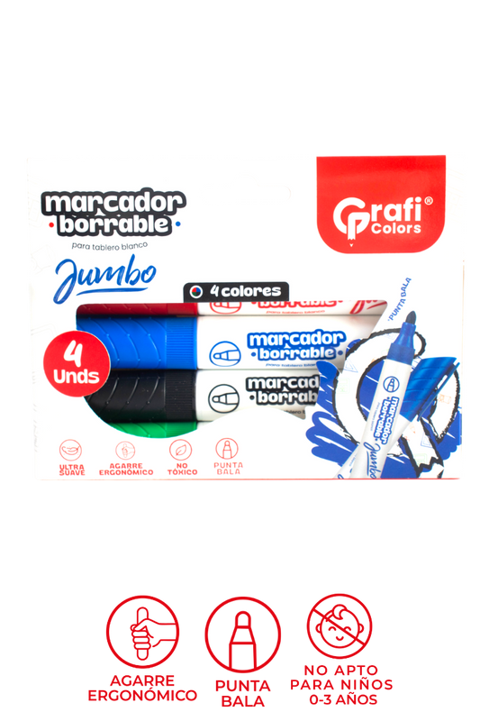 Marcador Borrable Jumbo Punta Bala Grafi Colors X4