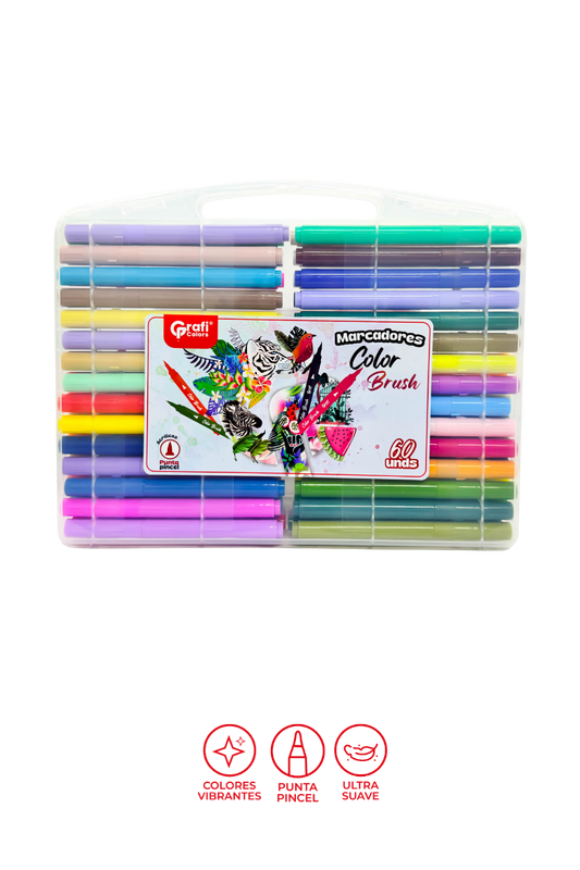Marcadores Acrílicos Color Brush Grafi Colors Punta Pincel x 60 Unidades