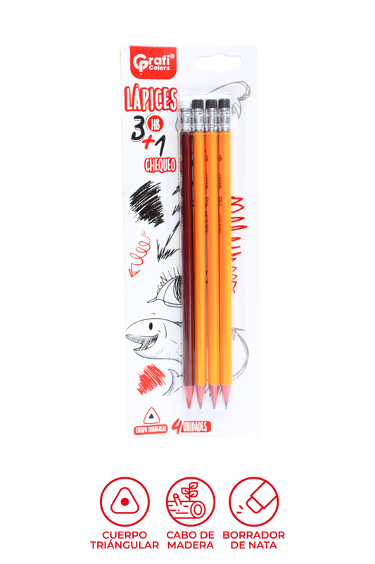 Lápiz Blister Grafi Colors X4 Unidades 3 Amarillos 1 Rojo