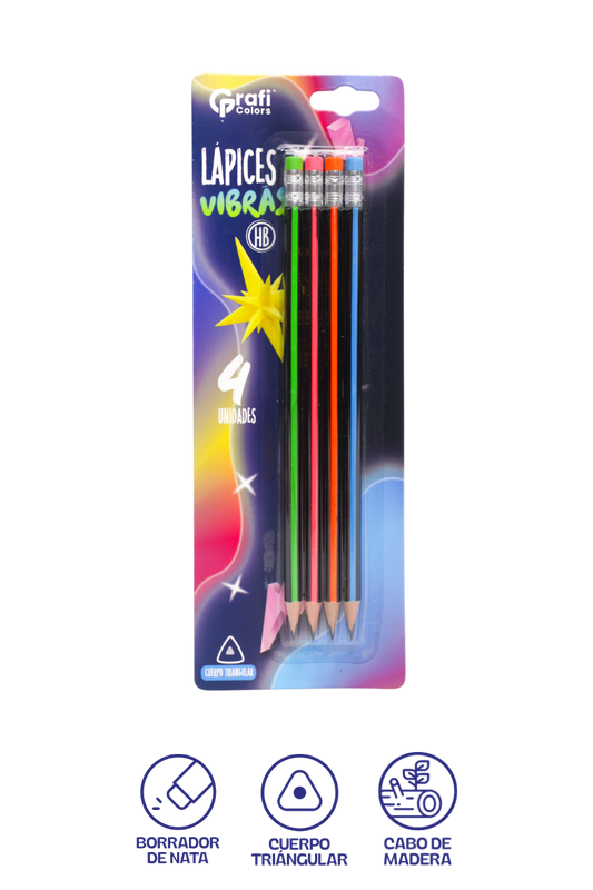 Lápiz Negro Con Rayas Blister Grafi Colors X 4 Unidades