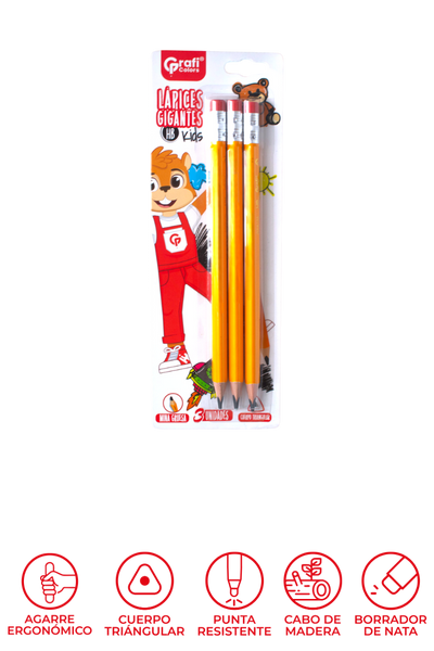 Lápiz Gigante Kids Blister Grafi Colors X 3 Unidades