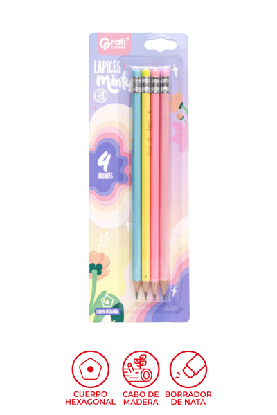 Lapiz Hb Pastel Blister Grafi Colors X 4 Unidades