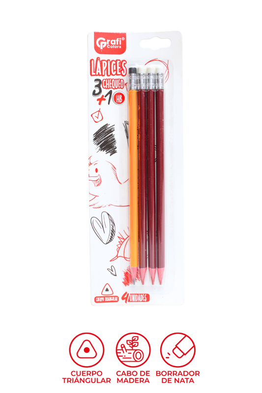 Lapiz Blister Grafi Colors X4 3 Lápices Rojos 1 Amarillo