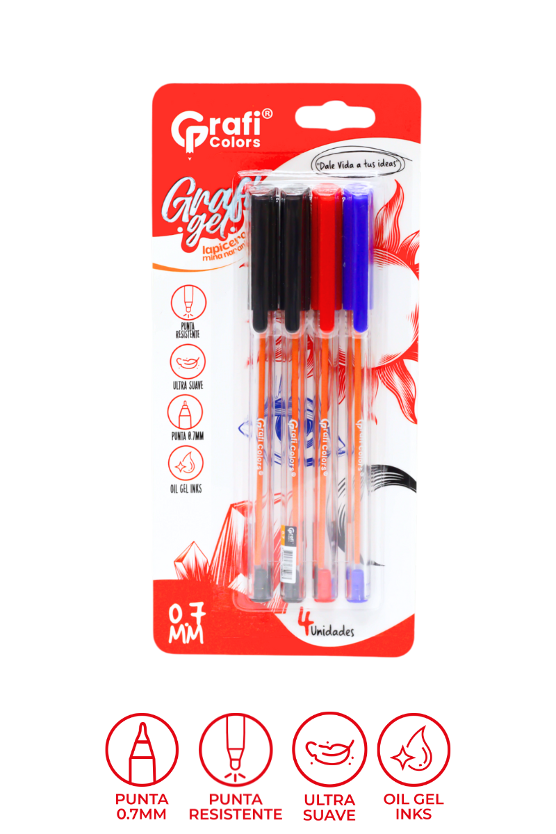 Lapicero Mina Naranja X 4 Carton 2 Negro. 1 Azul.1rojo