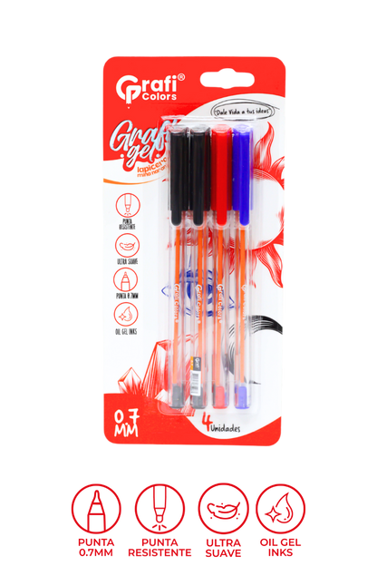 Lapicero Mina Naranja X 4 Carton 2 Negro. 1 Azul.1rojo