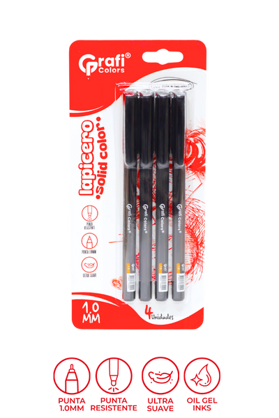 Lapicero Cuerpo Solido Negro X4 Carton 1mmm