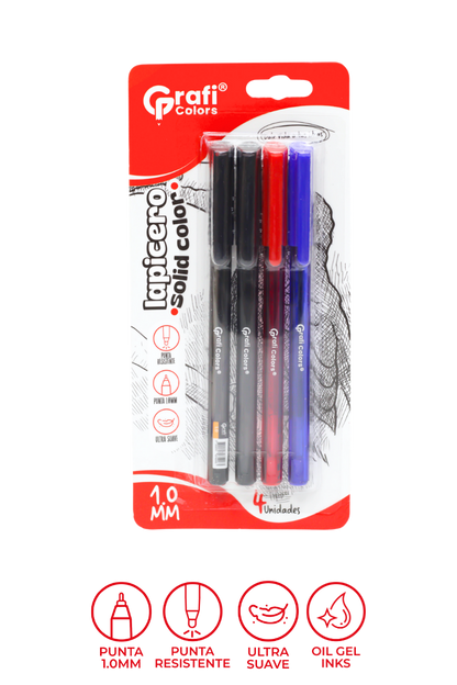 Lapicero Cuerpo Solido Negro X4 Carton 1 Rojo.1azul 1mm
