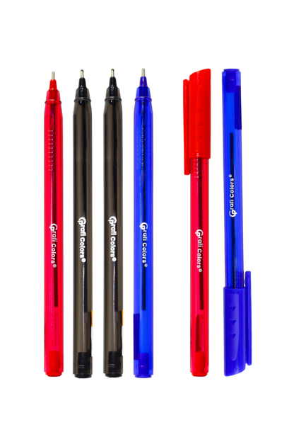 Lapicero Cuerpo Solido Negro X4 Carton 1 Rojo.1azul 1mm