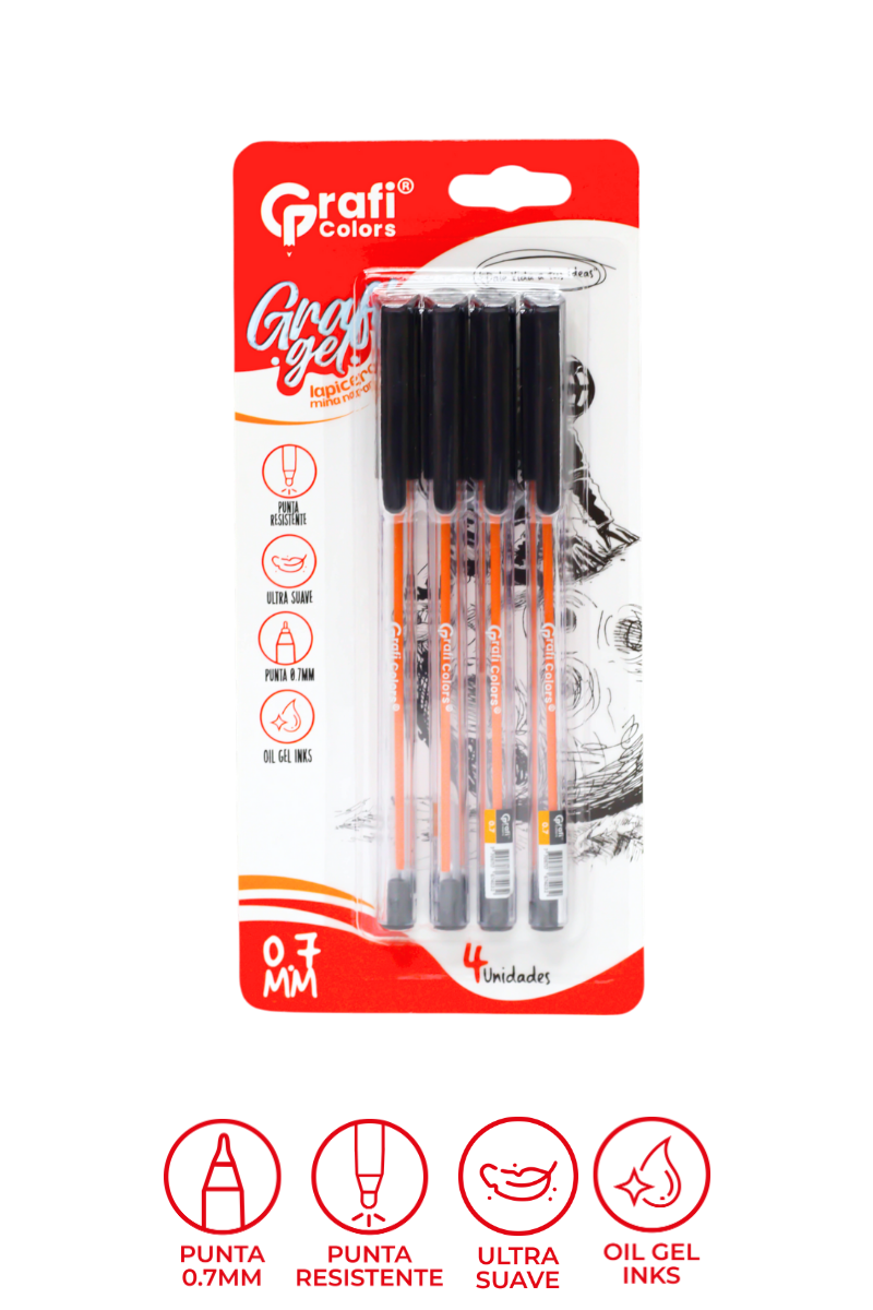 Lapicero Mina Naranja X 4 Carton 4 Negro 07mm