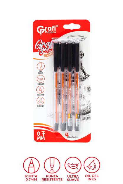 Lapicero Mina Naranja X 4 Carton 4 Negro 07mm