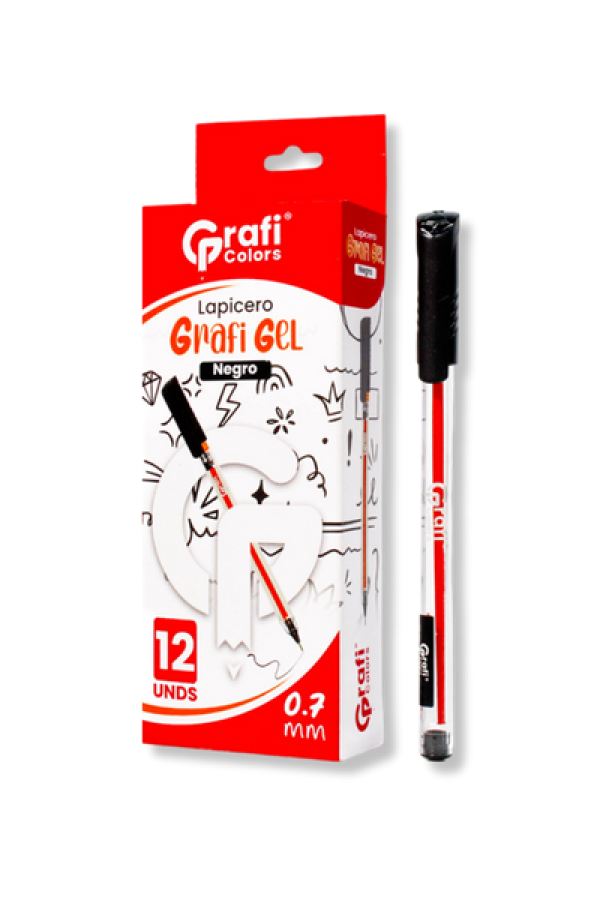 Lapicero Grafi Colors Mina Naranja 0,7 Grafi Gel Negro x 12 Unidades