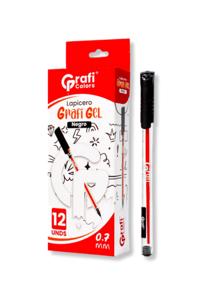 Lapicero Grafi Colors Mina Naranja 0,7 Grafi Gel Negro x 12 Unidades