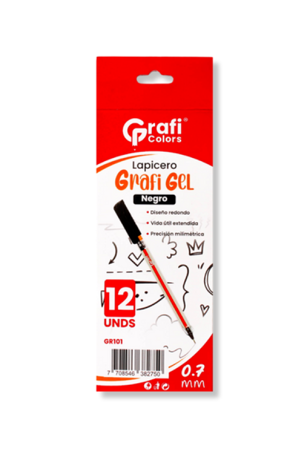Lapicero Grafi Colors Mina Naranja 0,7 Grafi Gel Negro x 12 Unidades