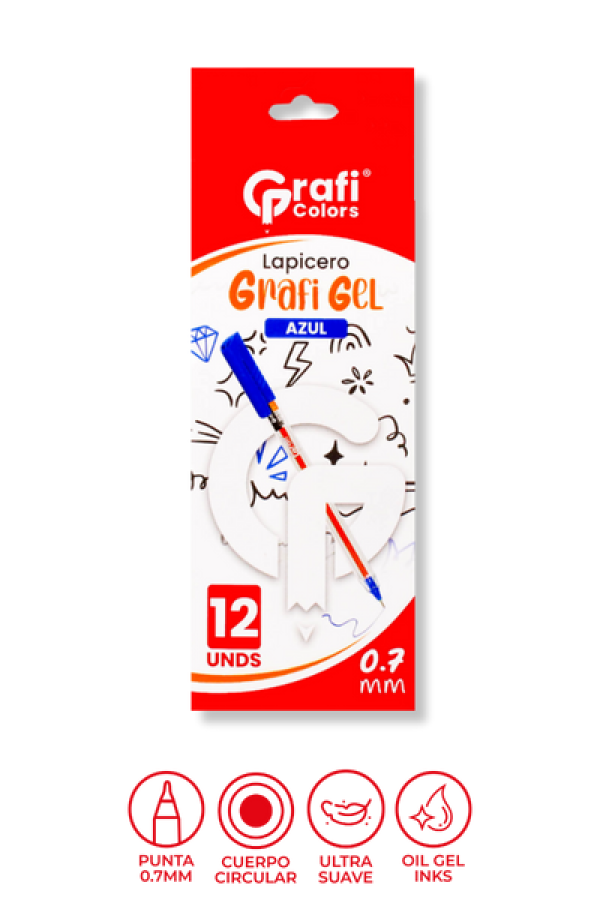 Lapicero Grafi Colors Mina Naranja 0,7 Grafi Gel Azul x 12 Unidades