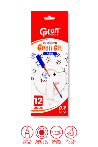 Lapicero Grafi Colors Mina Naranja 0,7 Grafi Gel Azul x 12 Unidades
