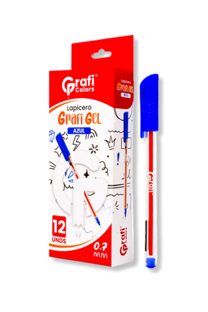 Lapicero Grafi Colors Mina Naranja 0,7 Grafi Gel Azul x 12 Unidades