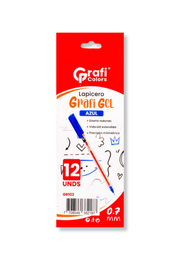 Lapicero Grafi Colors Mina Naranja 0,7 Grafi Gel Azul x 12 Unidades