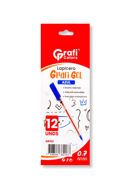 Lapicero Grafi Colors Mina Naranja 0,7 Grafi Gel Azul x 12 Unidades