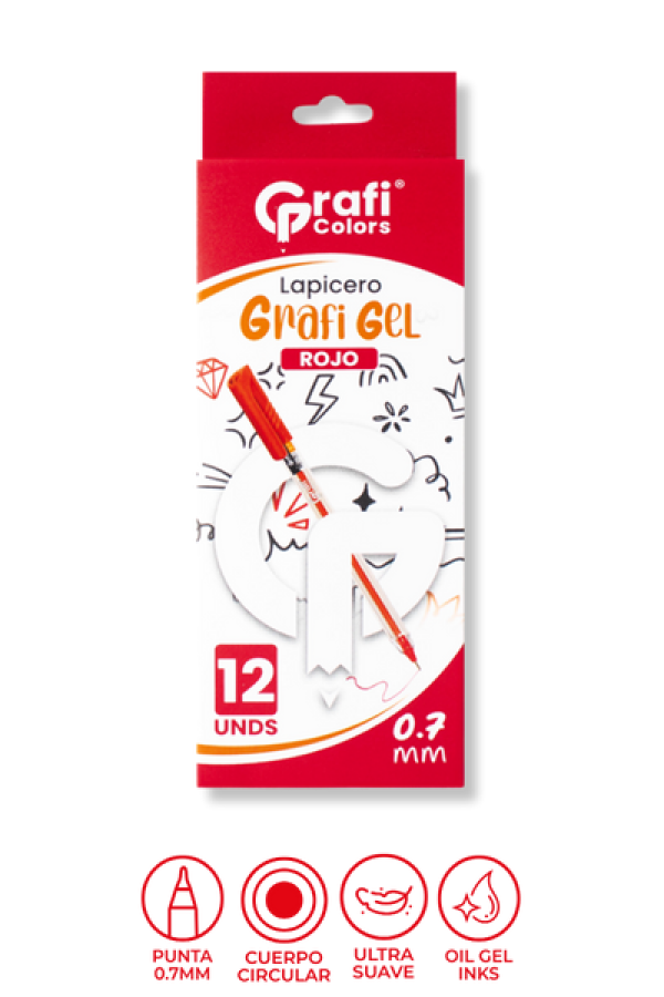 Lapicero Grafi Colors Mina Naranja 0,7 Grafi Gel Rojo x 12 Unidades