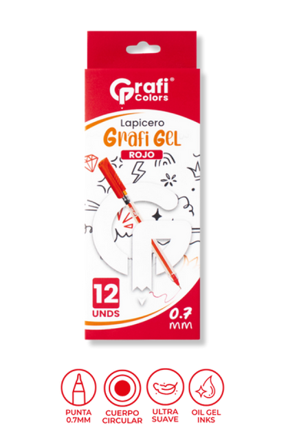 Lapicero Grafi Colors Mina Naranja 0,7 Grafi Gel Rojo x 12 Unidades