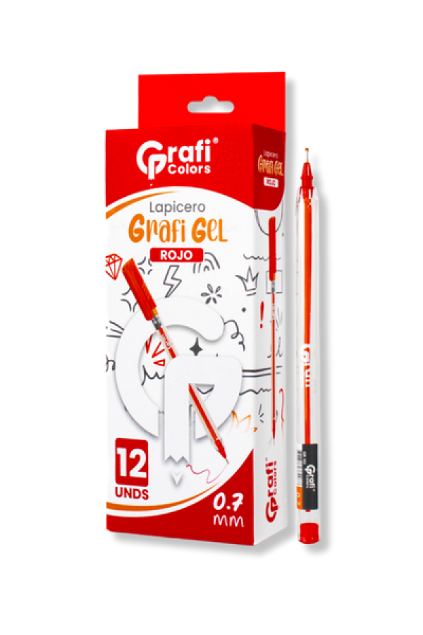 Lapicero Grafi Colors Mina Naranja 0,7 Grafi Gel Rojo x 12 Unidades