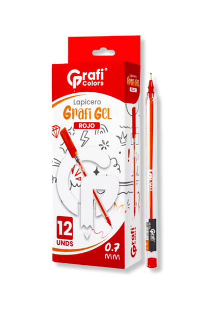 Lapicero Grafi Colors Mina Naranja 0,7 Grafi Gel Rojo x 12 Unidades