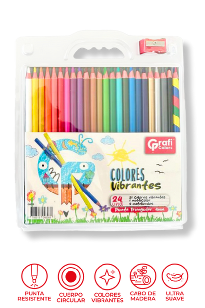 Colores Grafi Colors Redondos 4mm x 24 Unidades, Incluye 1 Multicolor 2 Metalizados