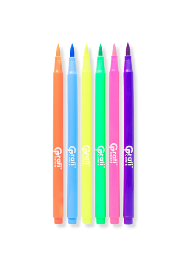 Plumones Brush Grafi Colors Punta Pincel  Neón x 6 Unidades