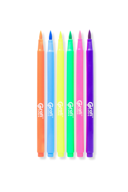 Plumones Brush Grafi Colors Punta Pincel  Neón x 6 Unidades