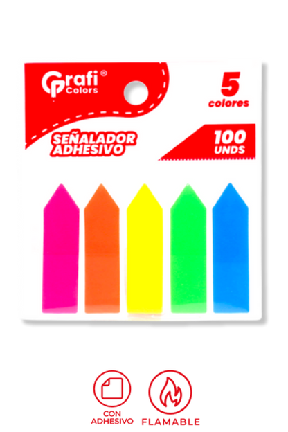 Señaladores De Página  Grafi Colors con Adhesivo 5 Colores