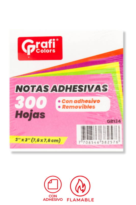 Notas Adhesivas Grafi Colors, 5 Colores x 300 Hojas