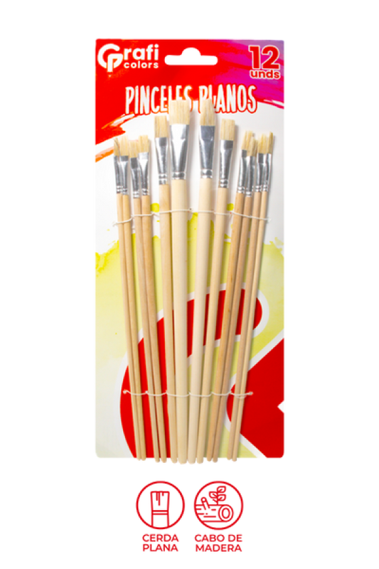 Kit Pinceles Planos Grafi Colors x 12 Unidades