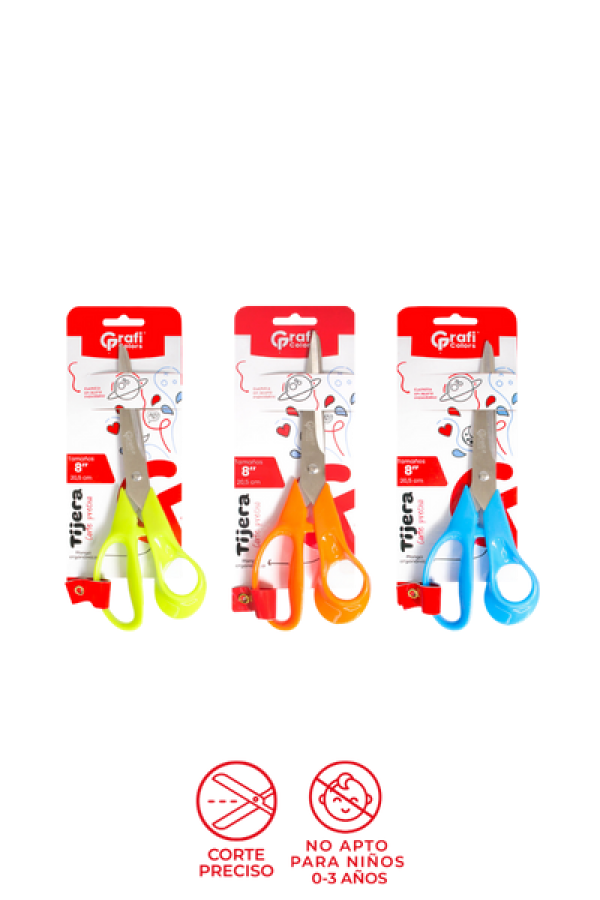Tijeras Grafi Colors 8 Pulgadas Aceró Inoxidable Mango Ergonómico Colores Surtidos
