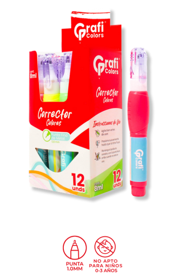 Lápiz Corrector Líquido  Grafi Colors Colores Surtidos  x 12 Unidades