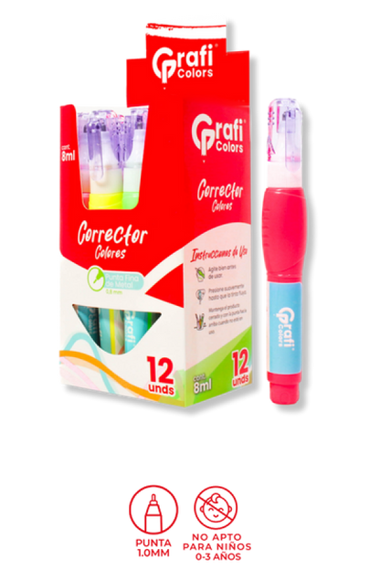 Lápiz Corrector Líquido  Grafi Colors Colores Surtidos  x 12 Unidades