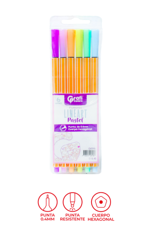 Plumones Lineart Grafi Colors Colores Pastel x 6 Unidades