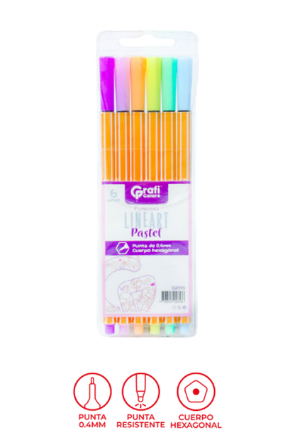 Plumones Lineart Grafi Colors Colores Pastel x 6 Unidades