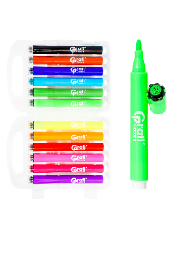 Estuche Marcadores Grafi Colors  Con Figuritas Kids de Agua  x 12 Unidades