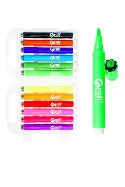 Estuche Marcadores Grafi Colors  Con Figuritas Kids de Agua  x 12 Unidades