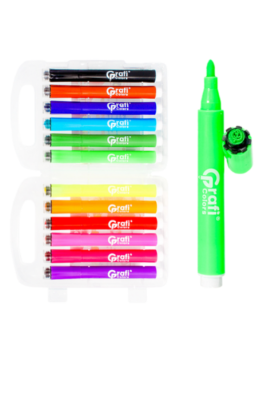 Estuche Marcadores Grafi Colors  Con Figuritas Kids de Agua  x 12 Unidades