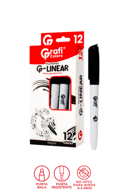 Marcador Grafi Colors Permanente G-Linear Negro x 12 Unidades