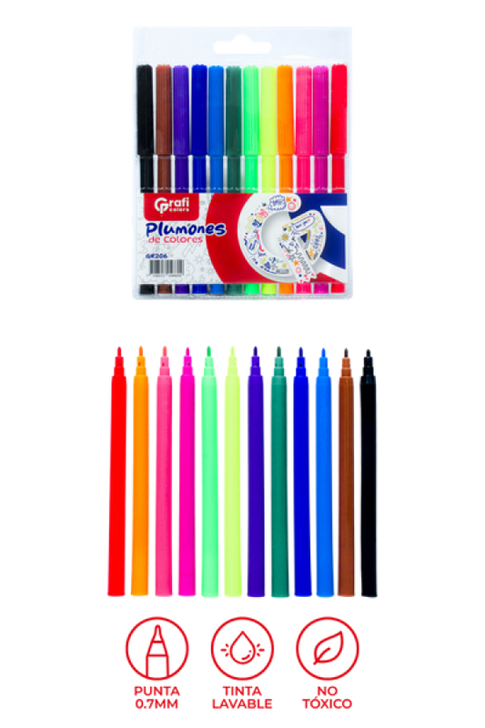 Plumones de Colores Grafi Colors x 12 Unidades