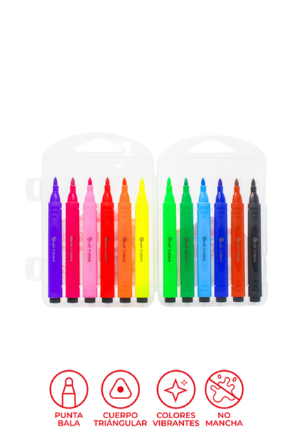 Estuche de Plumones Triangulares Grafi Colors x 12 Unidades