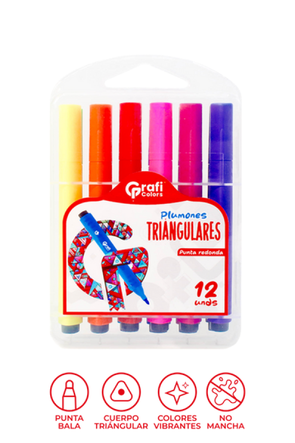 Estuche de Plumones Triangulares Grafi Colors x 12 Unidades