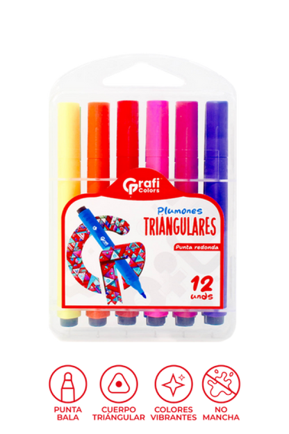 Estuche de Plumones Triangulares Grafi Colors x 12 Unidades