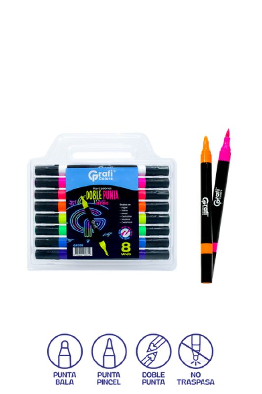 Marcador De Vinilo Grafi Colors Doble Punta  Neón x 8 Unidades