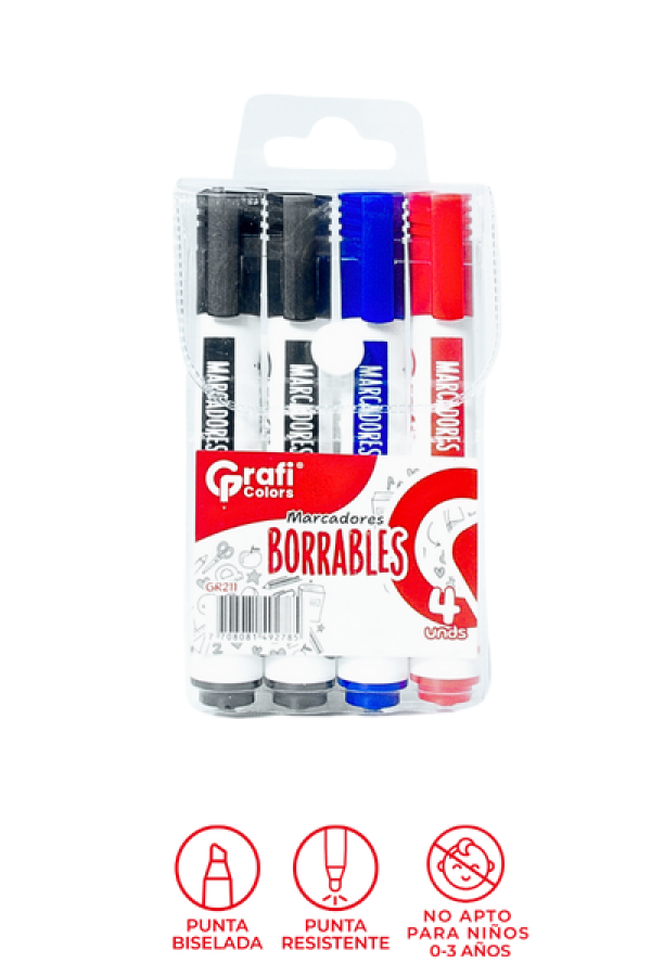 Estuche  Marcadores Grafi Colors Borrables Colores Surtidos x 4 Unidades