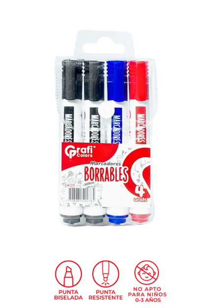 Estuche  Marcadores Grafi Colors Borrables Colores Surtidos x 4 Unidades
