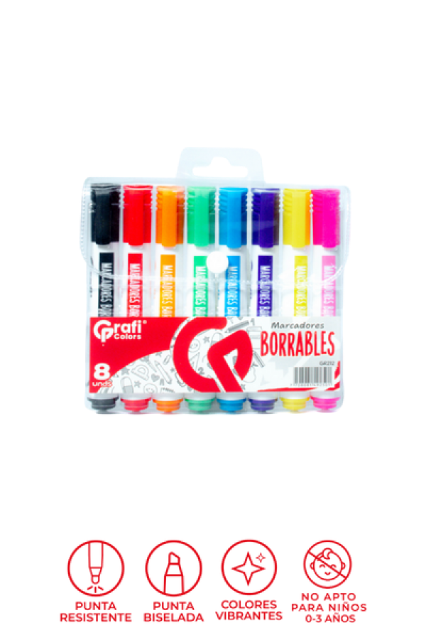 Estuche  Marcadores Grafi Colors Borrables Colores Surtidos x 8 Unidades